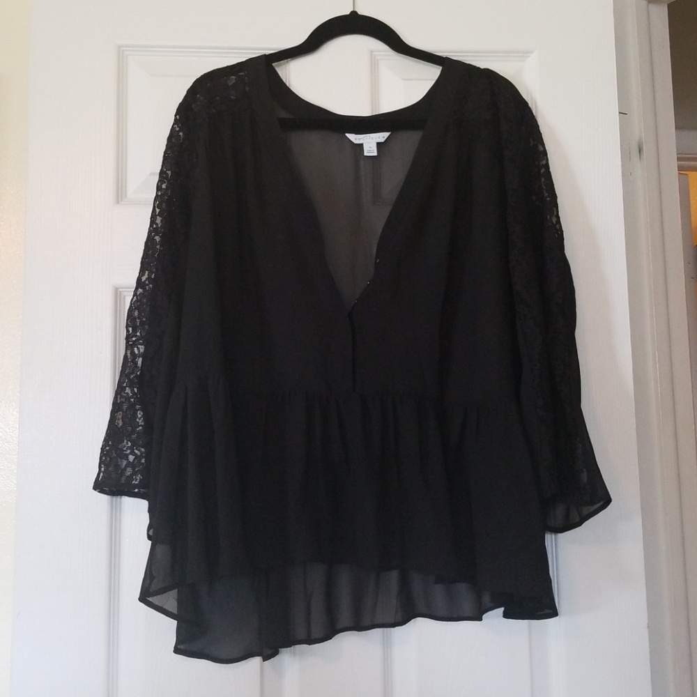 Black Chiffon and Lace Peplum